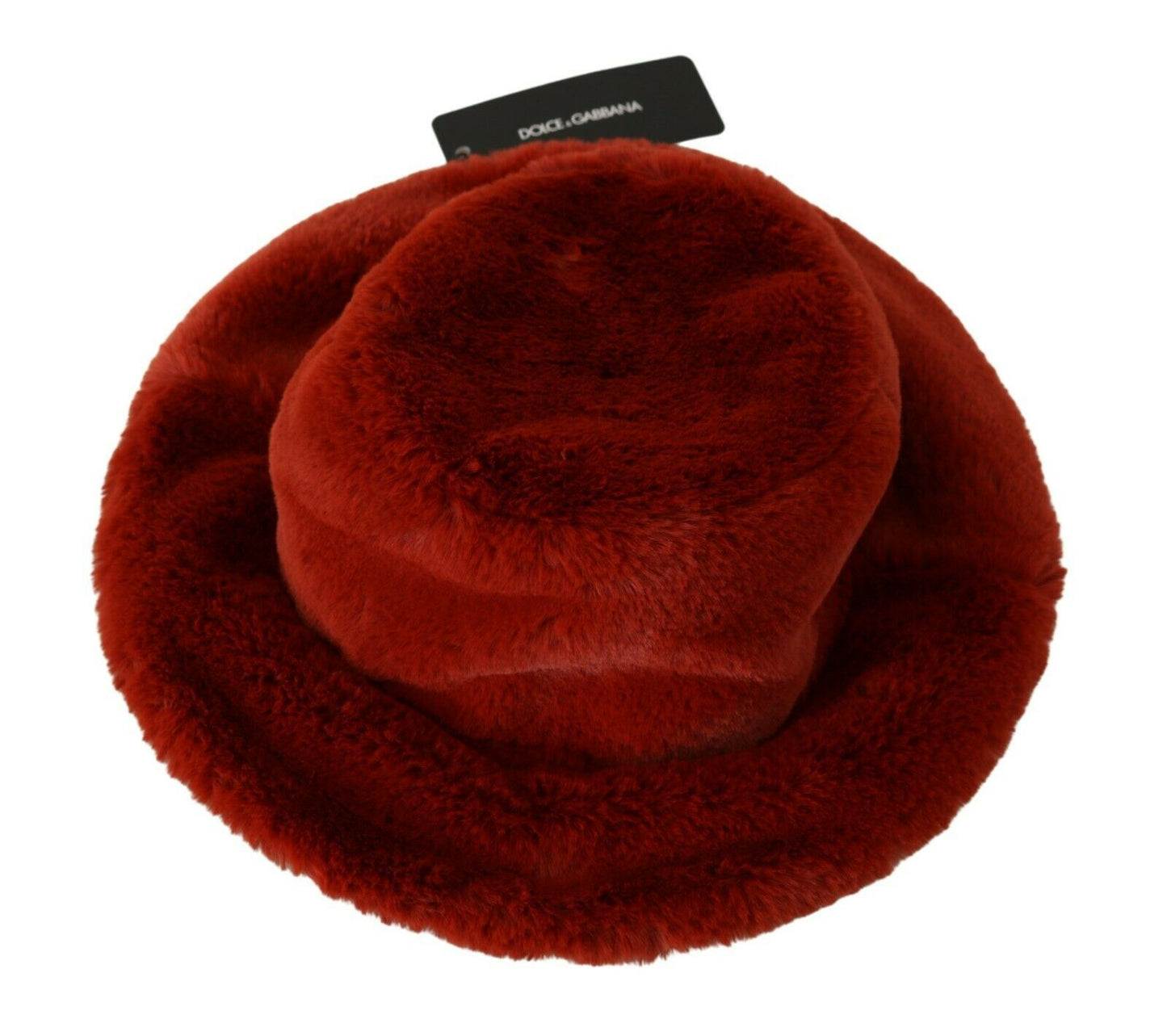 Chapeau seau à large bord en fourrure rouge bordeaux Dolce &amp; Gabbana