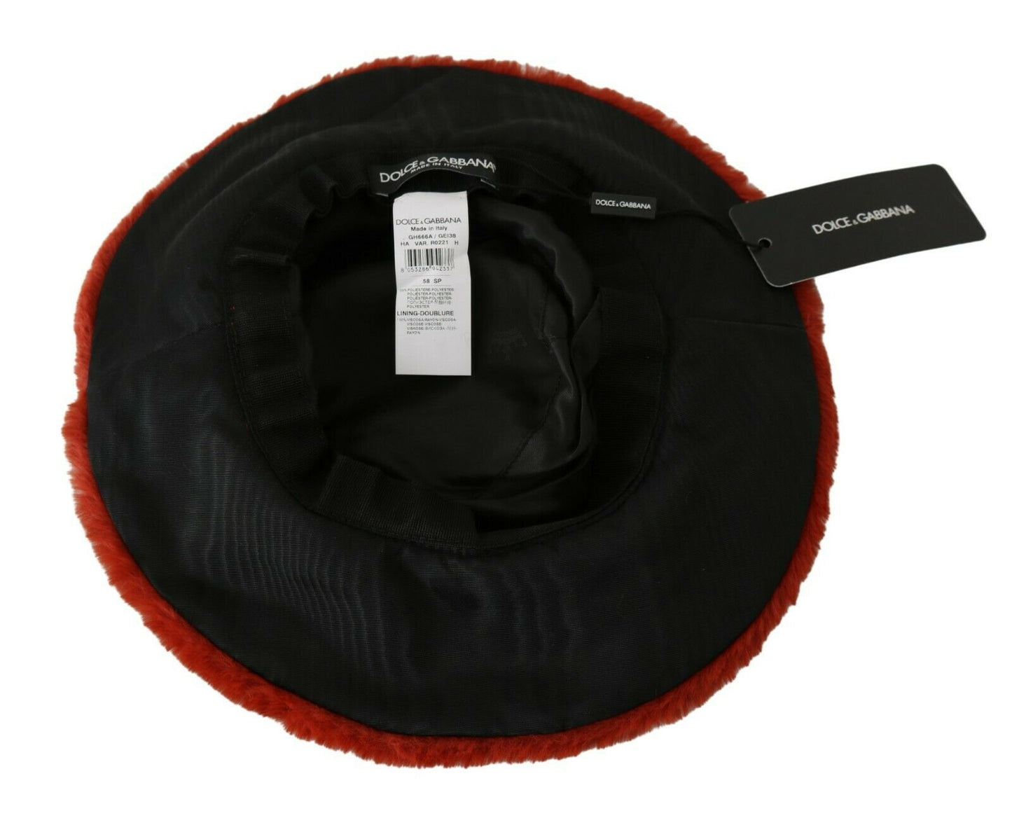 Chapeau seau à large bord en fourrure rouge bordeaux Dolce &amp; Gabbana