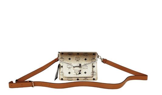 Sac à main à bandoulière MCM Signature Berlin en cuir avec mini rabat et logo diamant doré