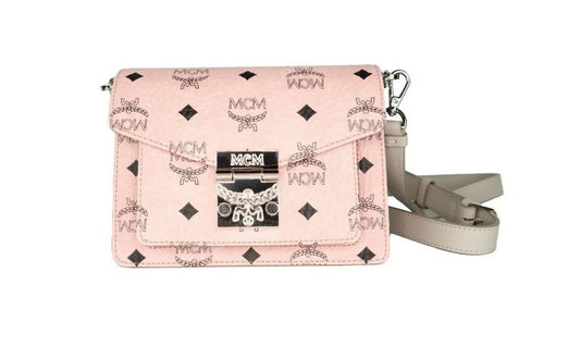 MCM Signature – Mini-Umhängetasche aus Leder mit Flap-Lock-Verschluss und Diamant-Logo in Zartrosa