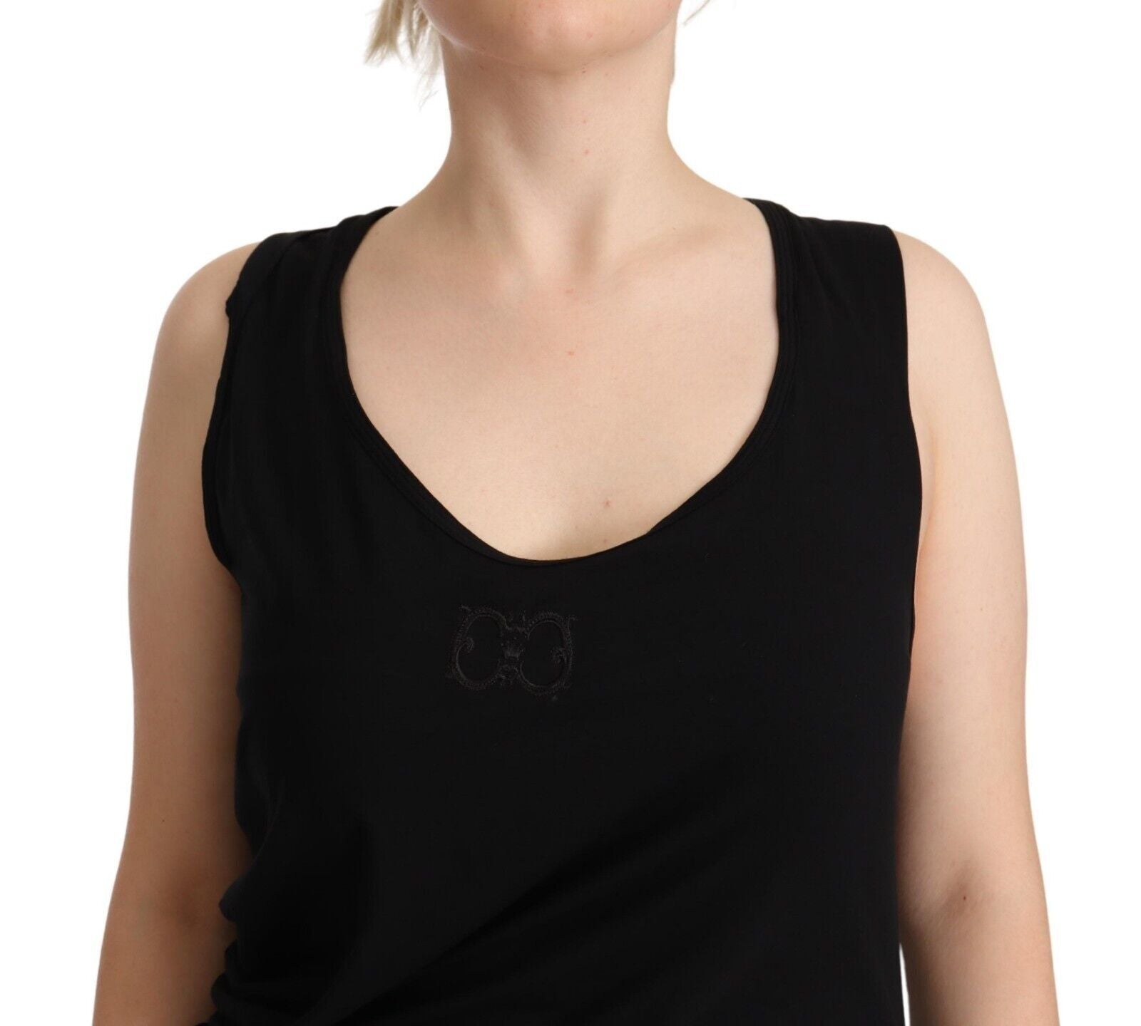 Robe fourreau courte en coton noir sans manches Roberto Cavalli