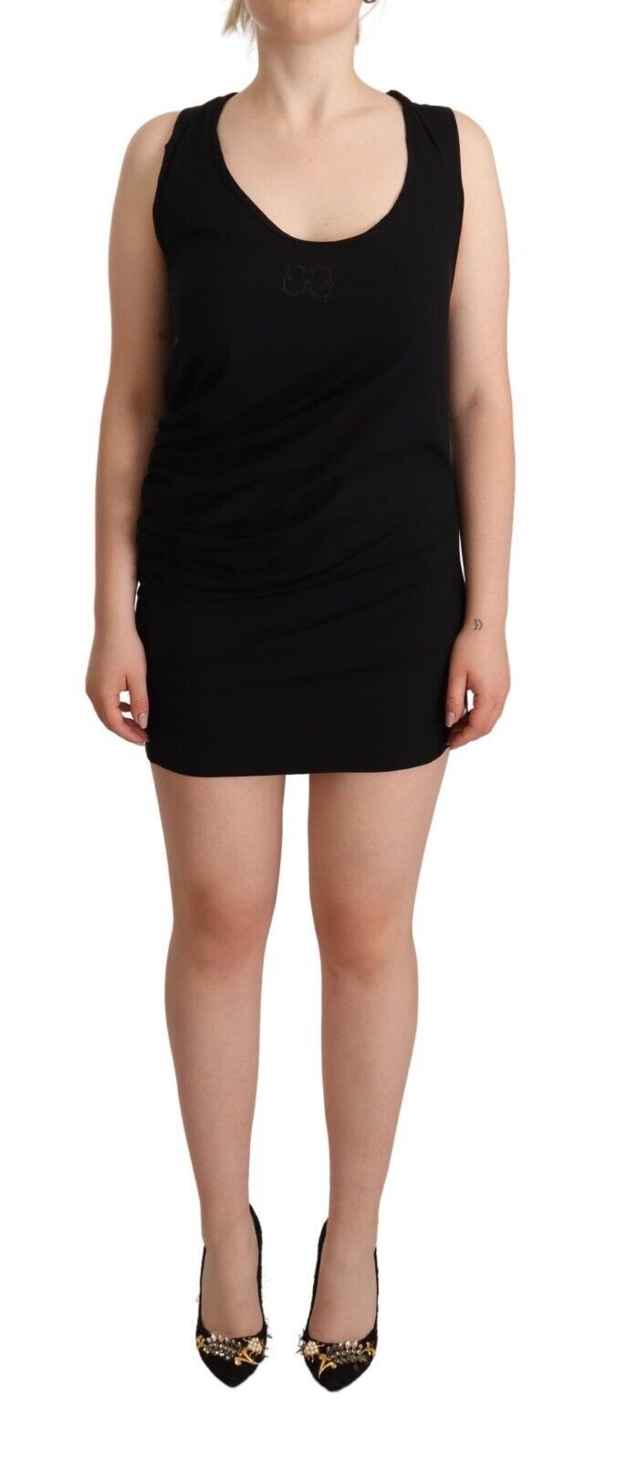 Robe fourreau courte en coton noir sans manches Roberto Cavalli
