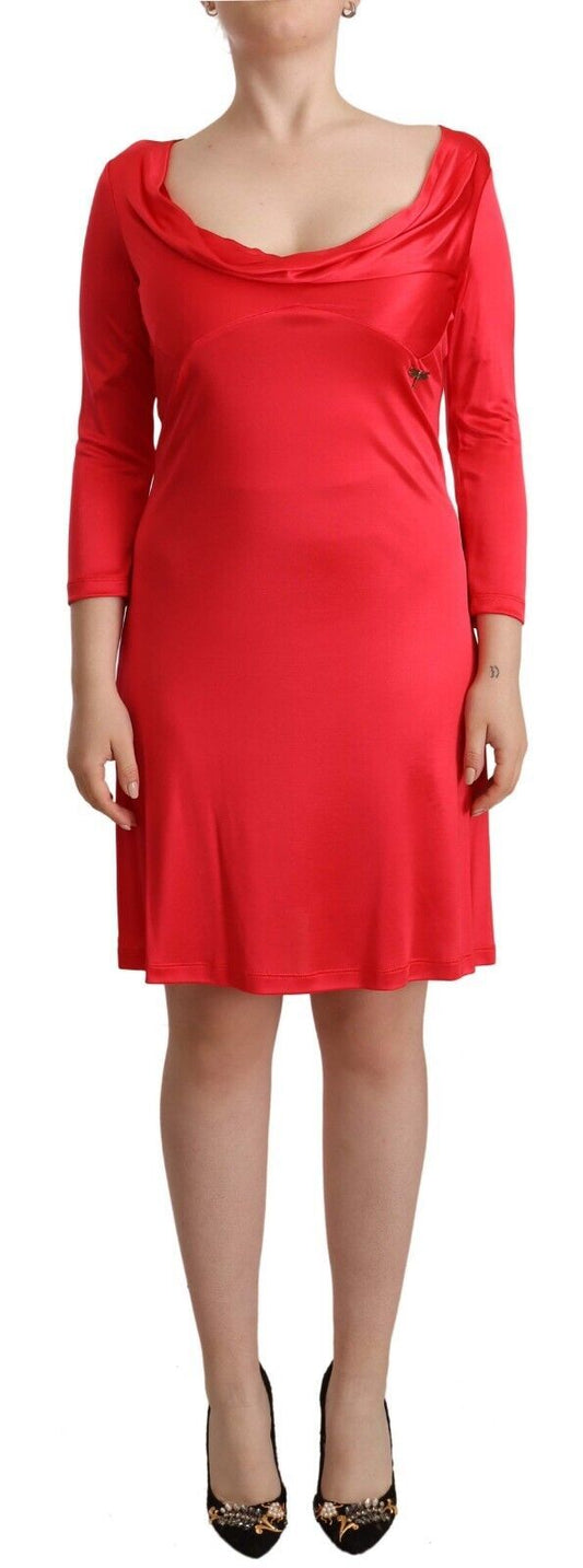Robe fourreau rouge en viscose à manches 3/4 et col rond profond de John Galliano