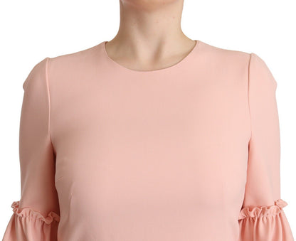 Dolce & Gabbana Pink Ruffled Sleeves Viscose Sheath Dress