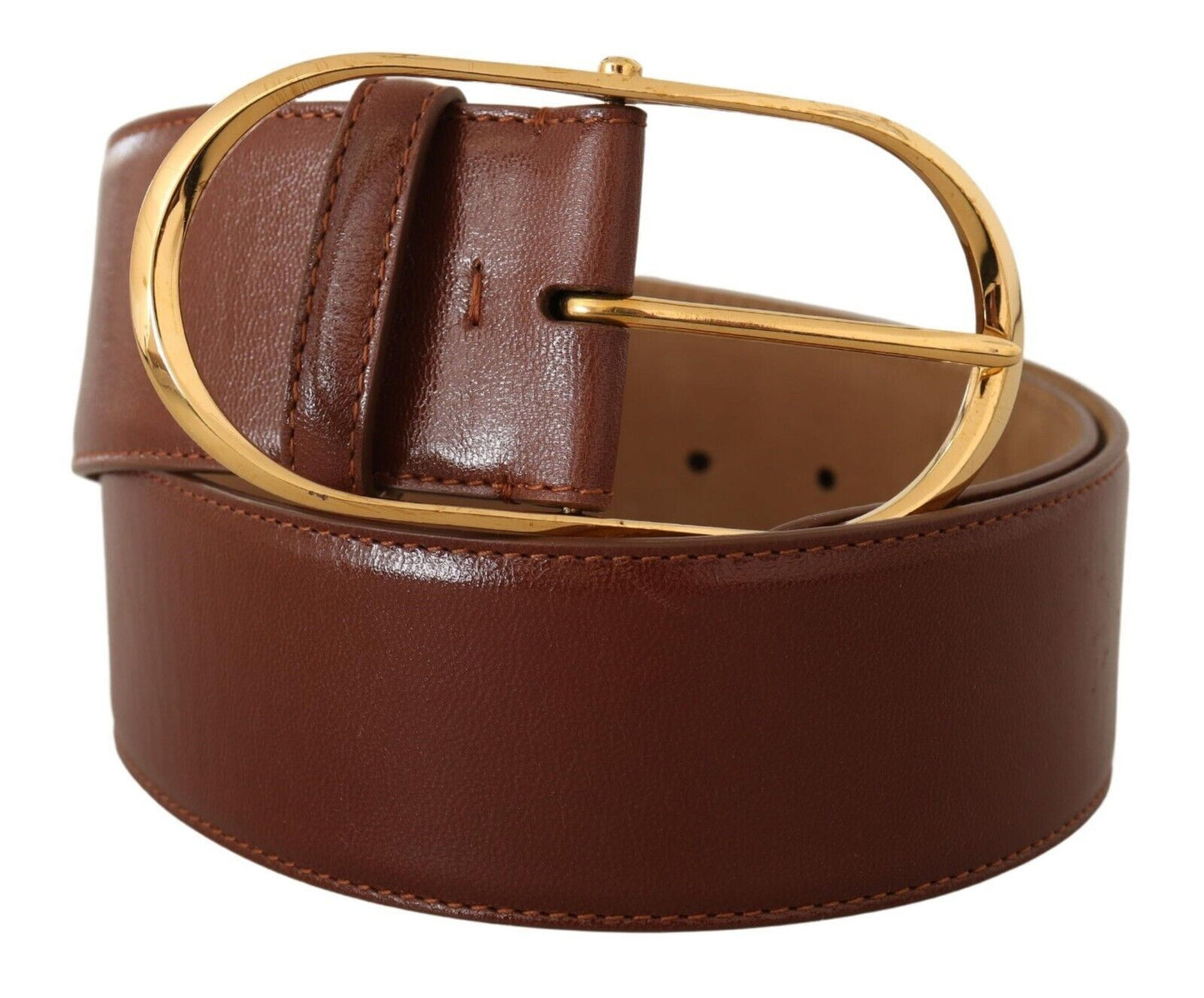Ceinture Dolce &amp; Gabbana en cuir marron avec boucle ovale en métal doré