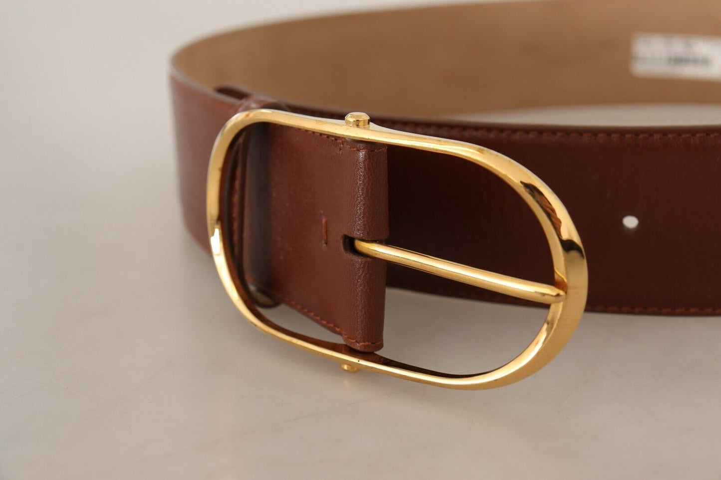 Ceinture Dolce &amp; Gabbana en cuir marron avec boucle ovale en métal doré