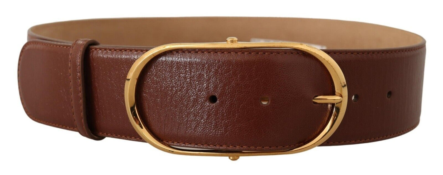 Ceinture Dolce &amp; Gabbana en cuir marron avec boucle ovale en métal doré