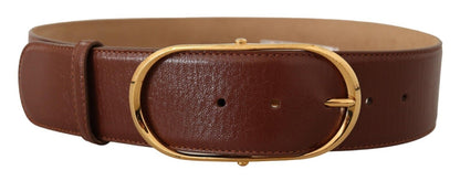 Ceinture Dolce &amp; Gabbana en cuir marron avec boucle ovale en métal doré