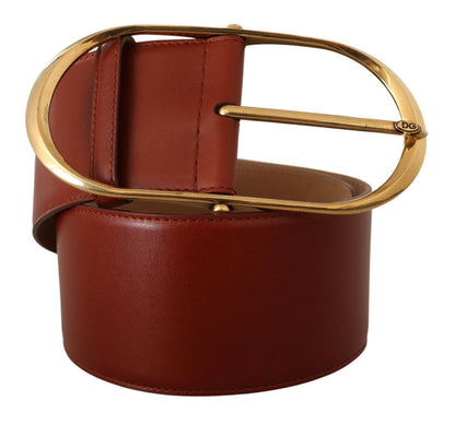 Ceinture Dolce &amp; Gabbana en cuir marron avec boucle ovale en métal doré