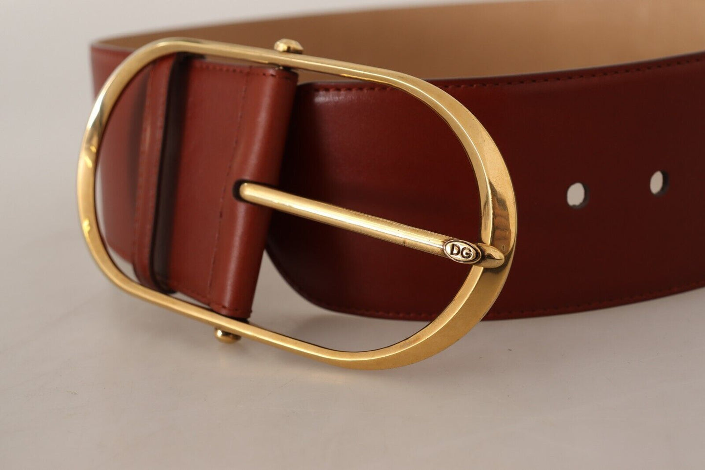 Ceinture Dolce &amp; Gabbana en cuir marron avec boucle ovale en métal doré