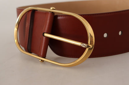 Ceinture Dolce &amp; Gabbana en cuir marron avec boucle ovale en métal doré