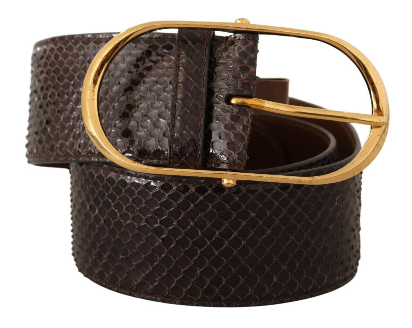 Ceinture Dolce &amp; Gabbana en cuir exotique marron avec boucle ovale dorée