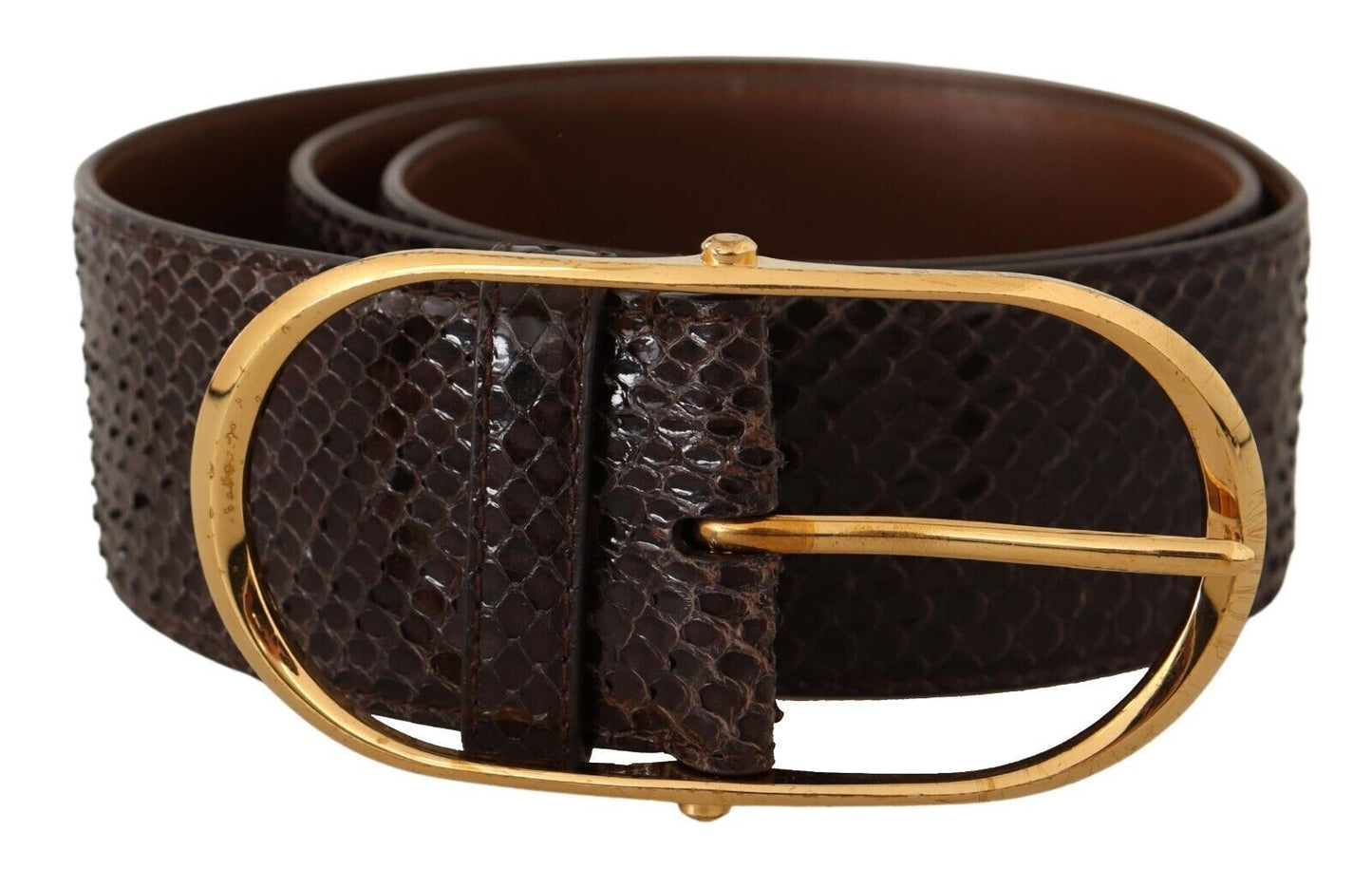 Ceinture Dolce &amp; Gabbana en cuir exotique marron avec boucle ovale dorée