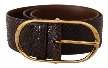 Ceinture Dolce &amp; Gabbana en cuir exotique marron avec boucle ovale dorée