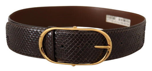 Ceinture Dolce &amp; Gabbana en cuir exotique marron avec boucle ovale dorée