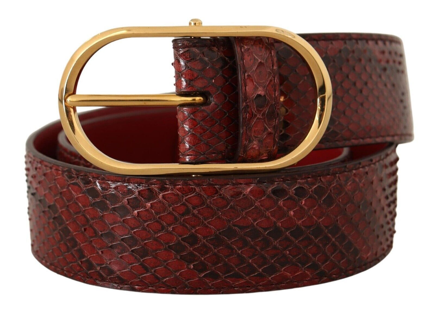 Ceinture Dolce &amp; Gabbana en cuir exotique rouge avec boucle ovale dorée