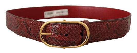 Ceinture Dolce &amp; Gabbana en cuir exotique rouge avec boucle ovale dorée