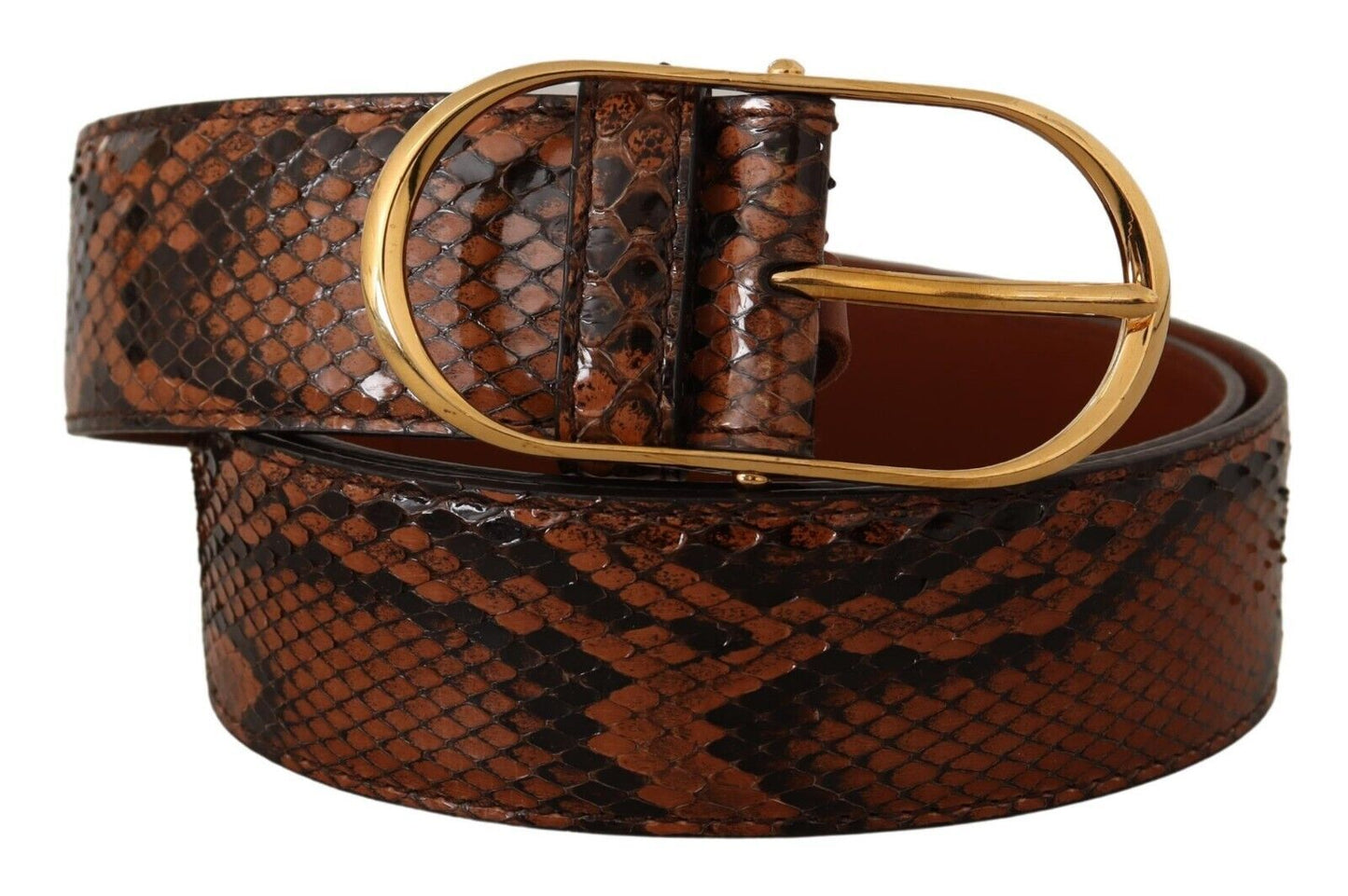 Ceinture Dolce &amp; Gabbana en cuir exotique marron avec boucle ovale dorée