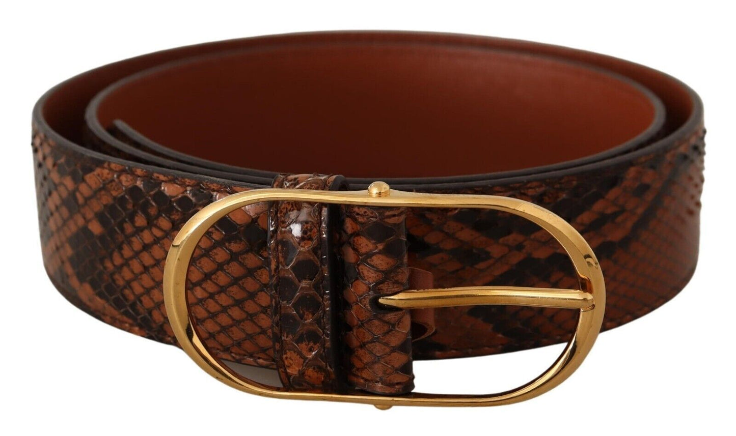 Ceinture Dolce &amp; Gabbana en cuir exotique marron avec boucle ovale dorée