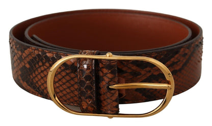 Ceinture Dolce &amp; Gabbana en cuir exotique marron avec boucle ovale dorée