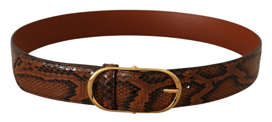 Ceinture Dolce &amp; Gabbana en cuir exotique marron avec boucle ovale dorée