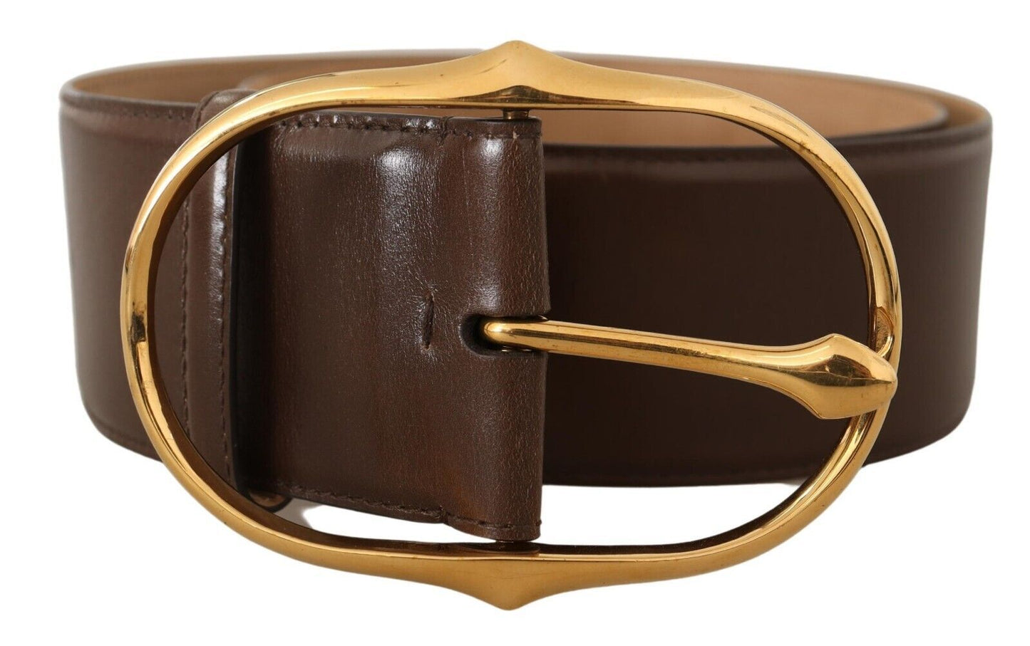 Ceinture Dolce &amp; Gabbana en cuir marron avec boucle ovale en métal doré