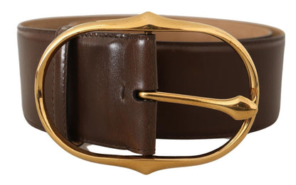 Ceinture Dolce &amp; Gabbana en cuir marron avec boucle ovale en métal doré