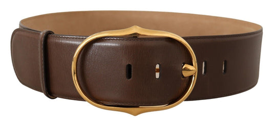 Ceinture Dolce &amp; Gabbana en cuir marron avec boucle ovale en métal doré