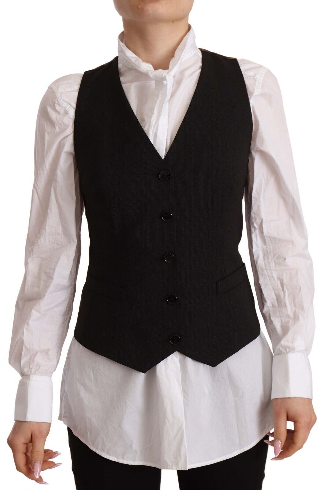 Dolce &amp; Gabbana - Haut sans manches boutonné noir en polyester