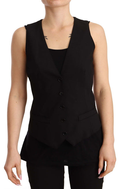 Dolce &amp; Gabbana Haut sans manches boutonné en laine noir
