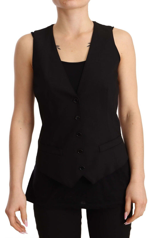 Dolce &amp; Gabbana Haut sans manches boutonné en laine noir