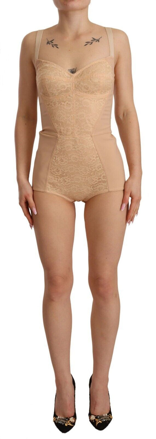 Body Dolce &amp; Gabbana en nylon beige et dentelle florale