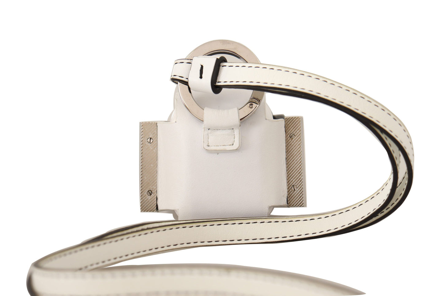 Étui pour Airpods Dolce &amp; Gabbana avec bracelet en cuir blanc et noir et logo en métal argenté