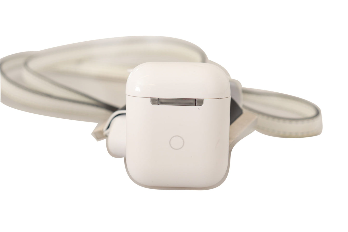 Étui pour Airpods Dolce &amp; Gabbana avec bracelet en cuir blanc et noir et logo en métal argenté