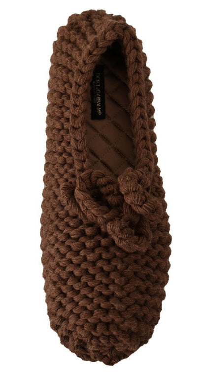 Ballerines plates à enfiler Dolce &amp; Gabbana marron en laine tricotée