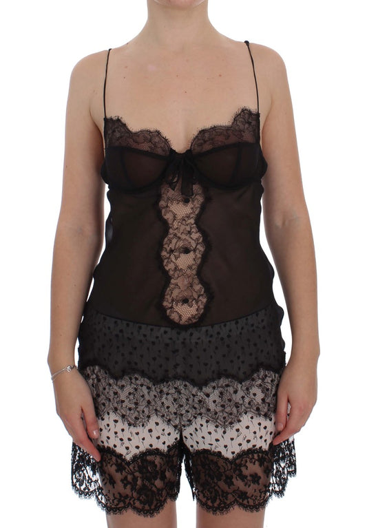 Dolce &amp; Gabbana Haut de lingerie babydoll en dentelle de soie noire