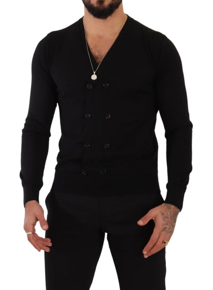 Pull cardigan boutonné en cachemire noir Dolce &amp; Gabbana