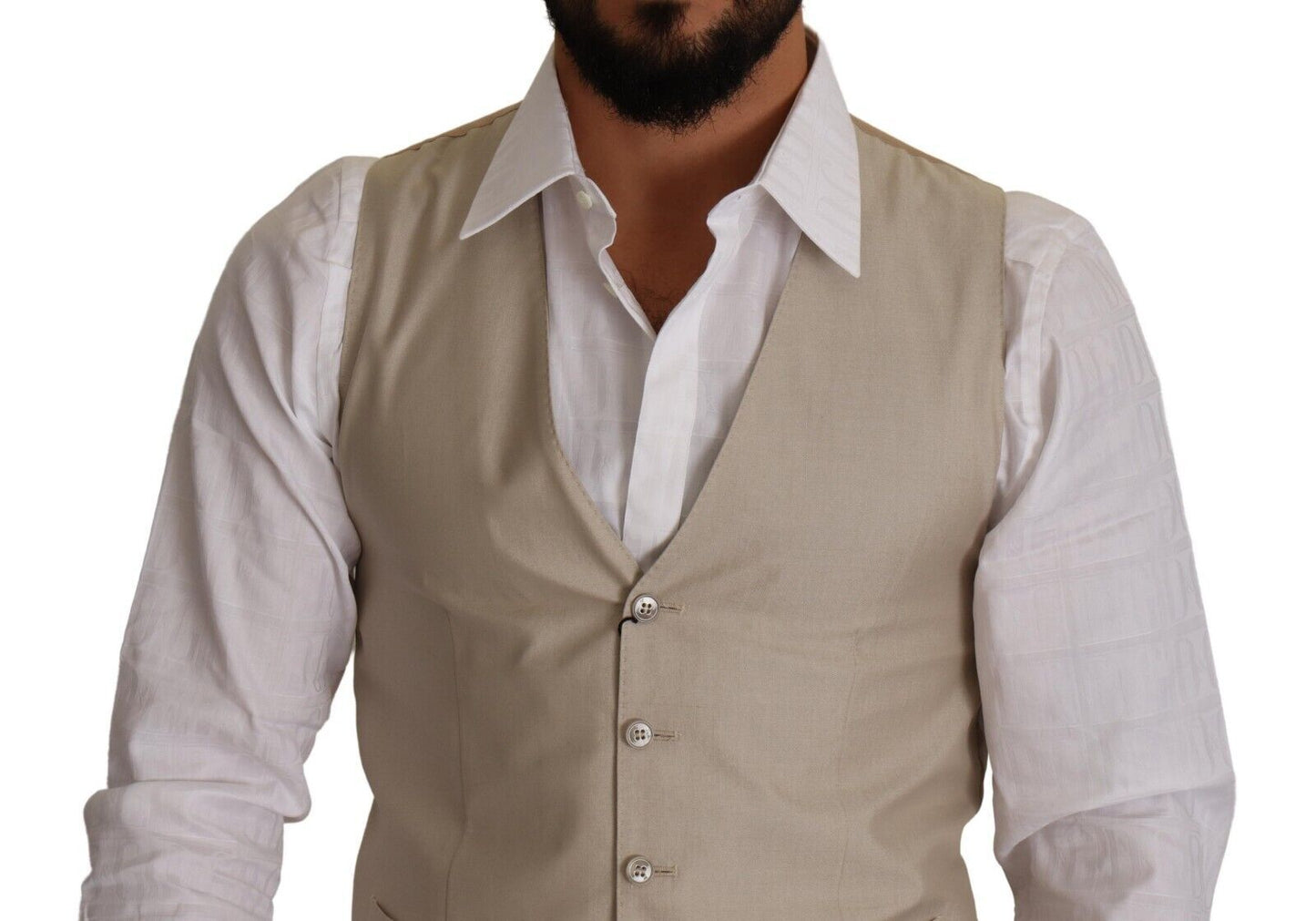 Gilet slim en coton et soie beige Dolce &amp; Gabbana