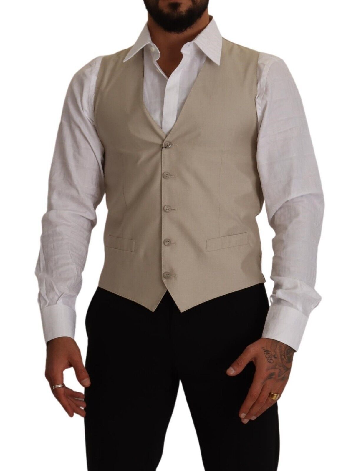 Gilet slim en coton et soie beige Dolce &amp; Gabbana