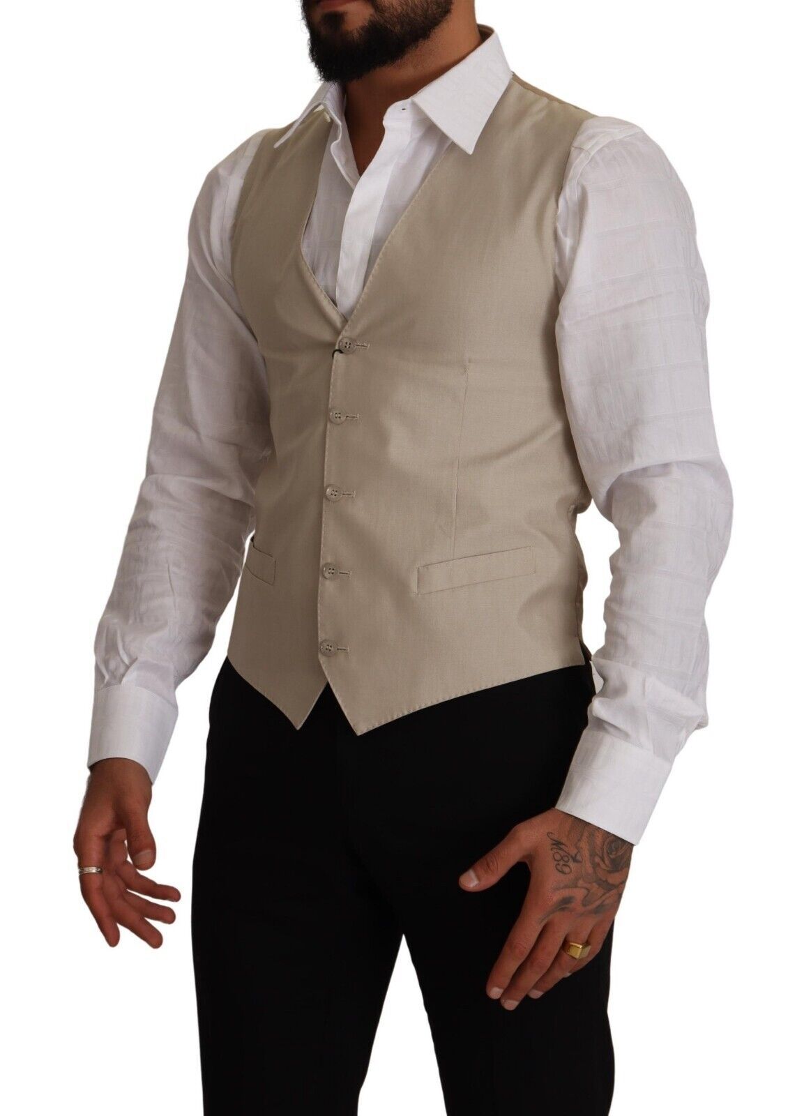 Gilet slim en coton et soie beige Dolce &amp; Gabbana