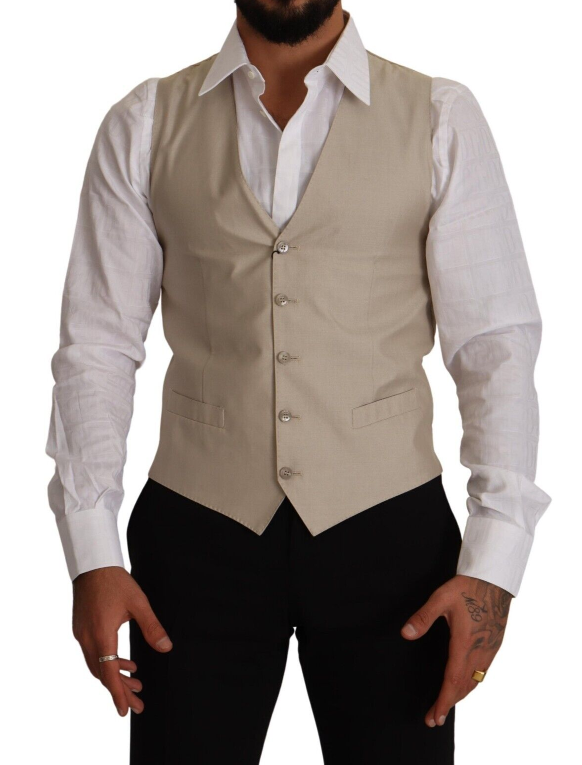 Gilet slim en coton et soie beige Dolce &amp; Gabbana