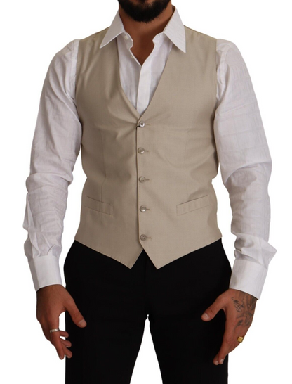 Gilet slim en coton et soie beige Dolce &amp; Gabbana