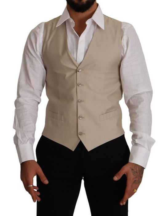 Gilet slim en coton et soie beige Dolce &amp; Gabbana