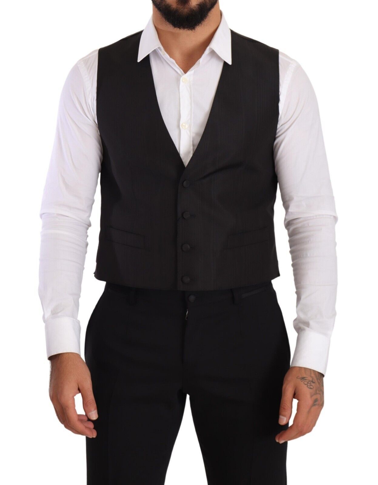 Gilet slim en soie grise Dolce &amp; Gabbana