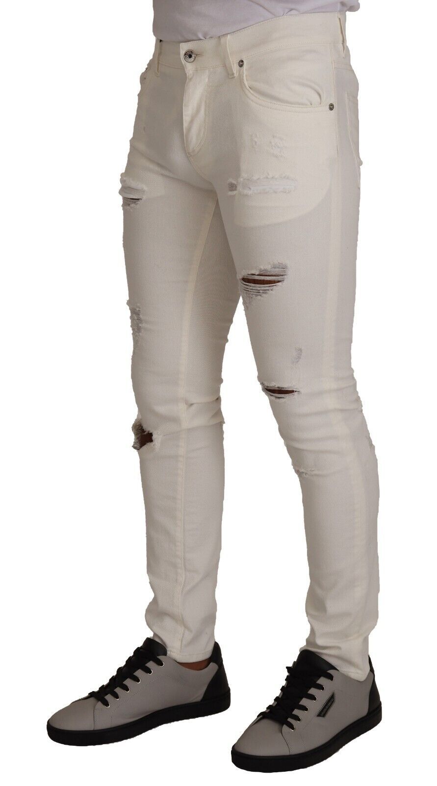 Jean skinny en coton blanc déchiré Dolce &amp; Gabbana pour homme