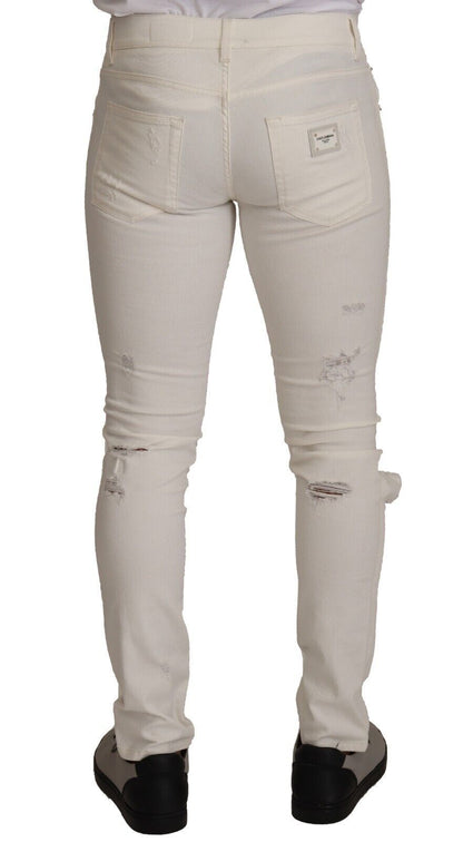 Jean skinny en coton blanc déchiré Dolce &amp; Gabbana pour homme