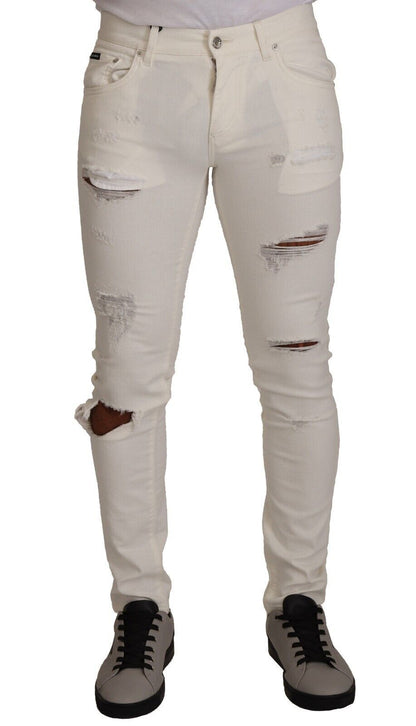 Jean skinny en coton blanc déchiré Dolce &amp; Gabbana pour homme
