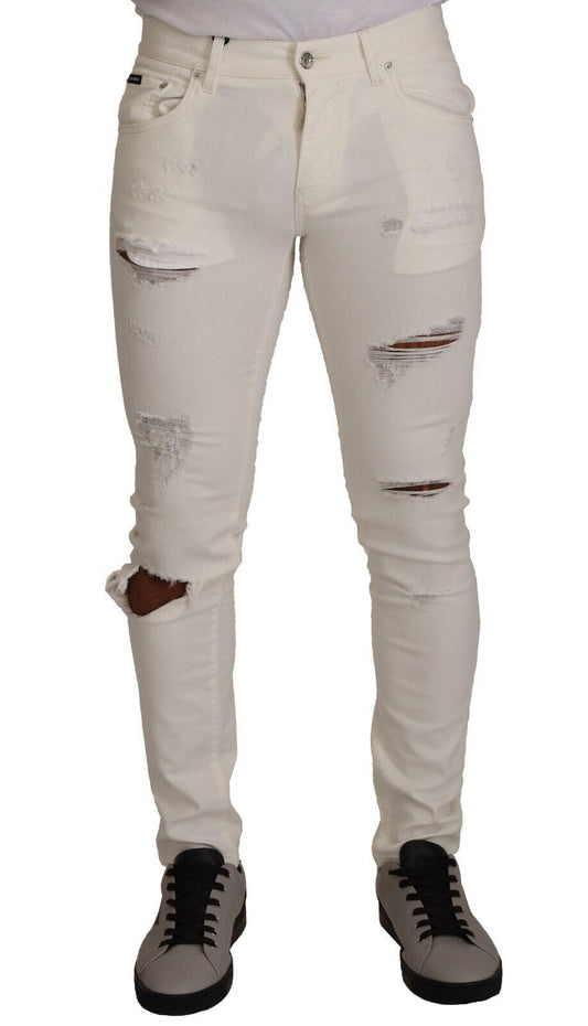 Jean skinny en coton blanc déchiré Dolce &amp; Gabbana pour homme