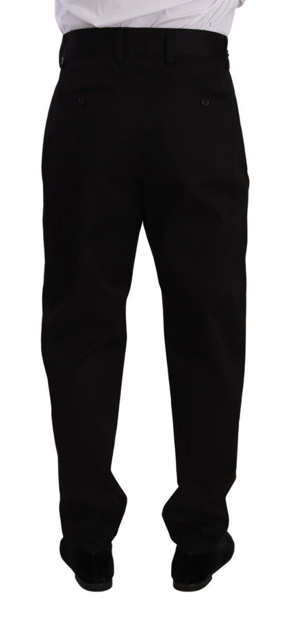 Pantalon habillé taille haute en coton noir Dolce &amp; Gabbana pour homme