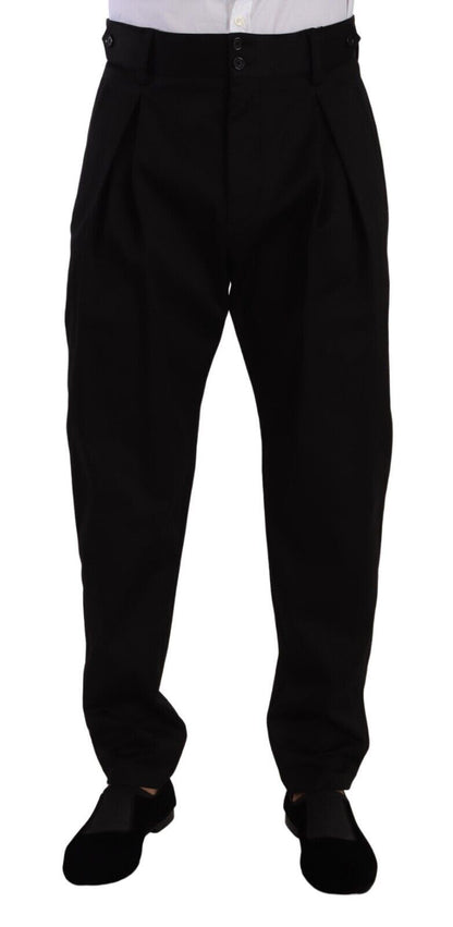 Pantalon habillé taille haute en coton noir Dolce &amp; Gabbana pour homme